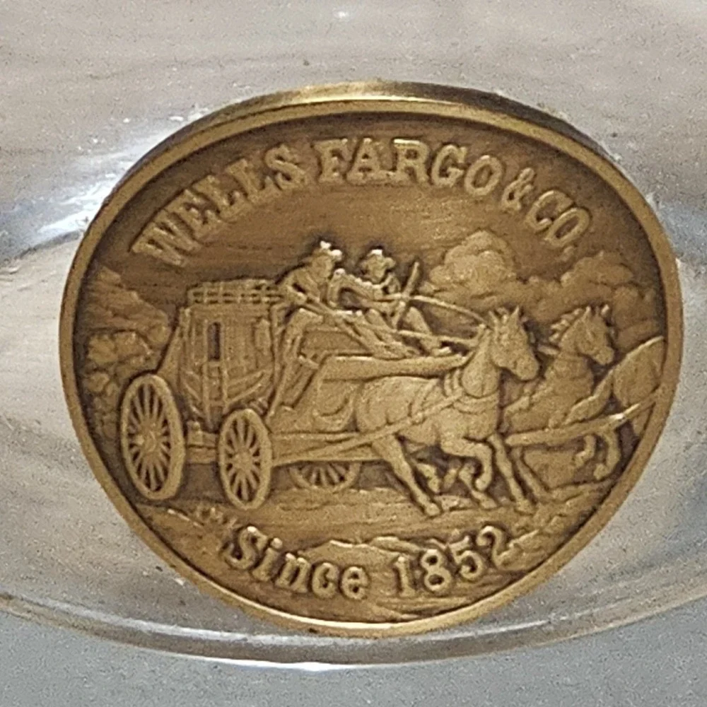 Wells Fargo Cocktail Glass Banking  Memorabilia Stagecoach Bronze Medallion